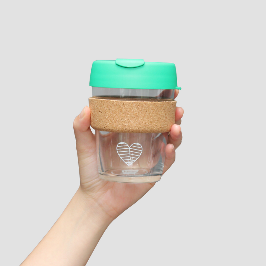 Leaves House <br>Glass Cork Reusable Cup<br> Green