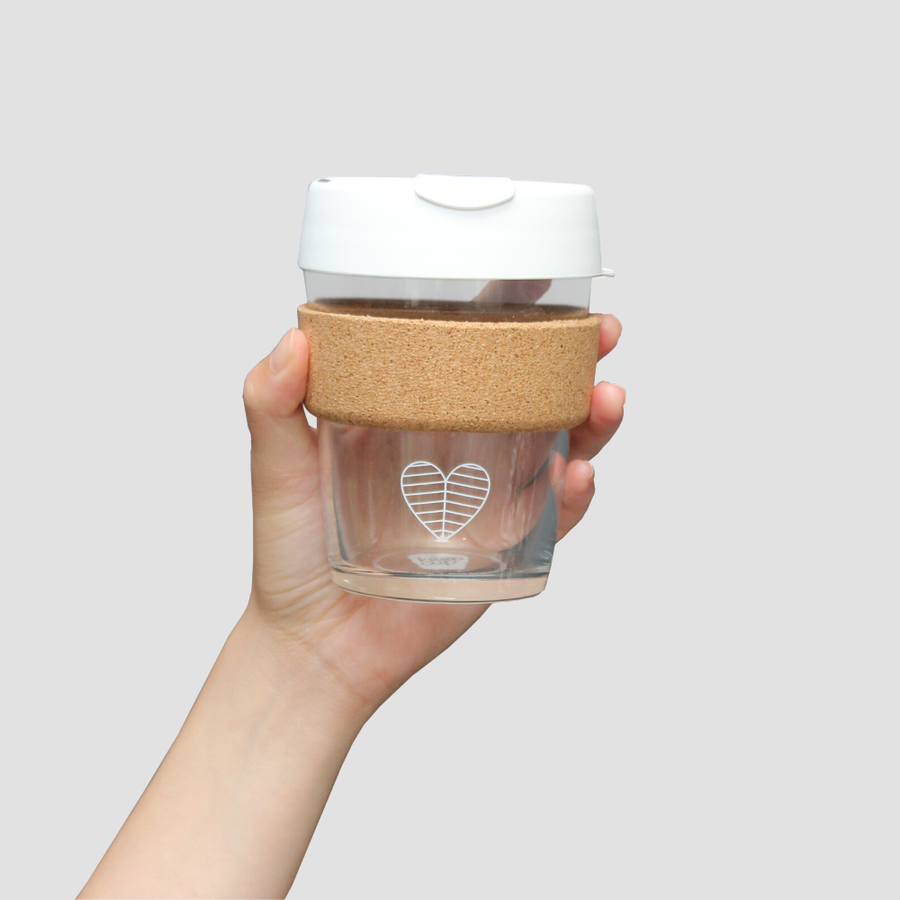 Leaves House<br>Glass Cork Reusable Cup<br>White
