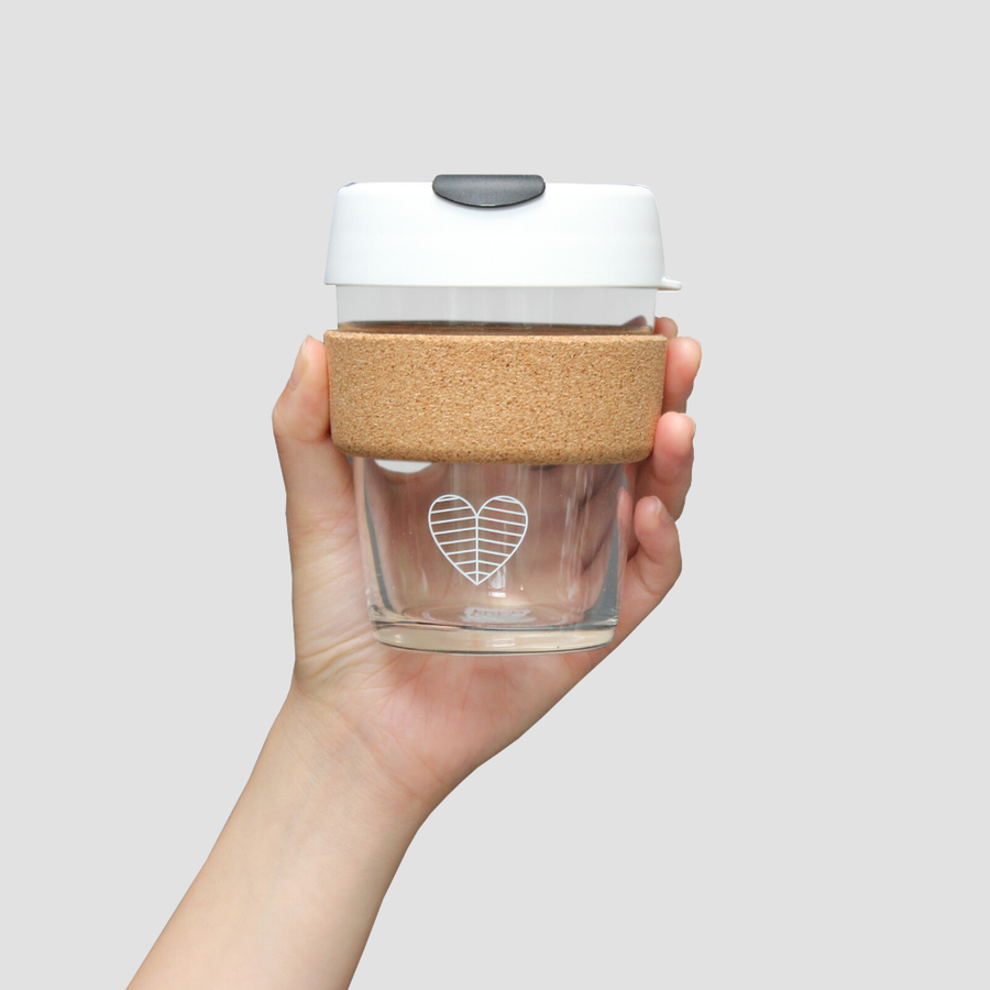 Leaves House<br>Glass Cork Reusable Cup<br>White & Black
