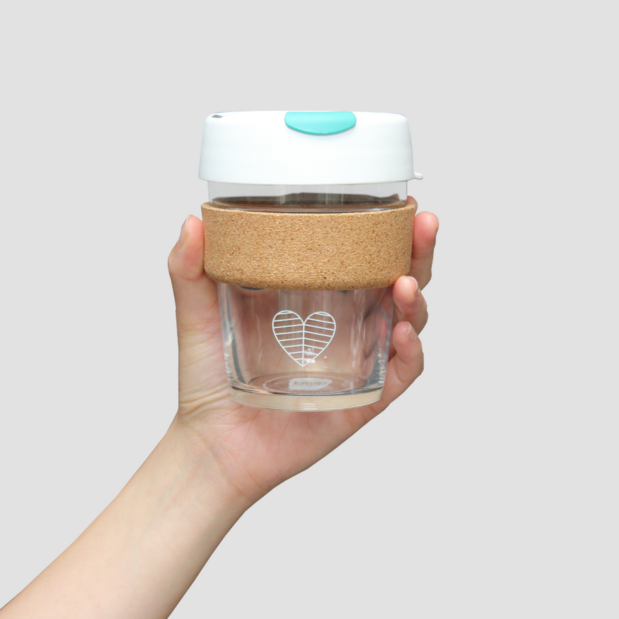Leaves House<br>Glass Cork Reusable Cup<br>White & Green