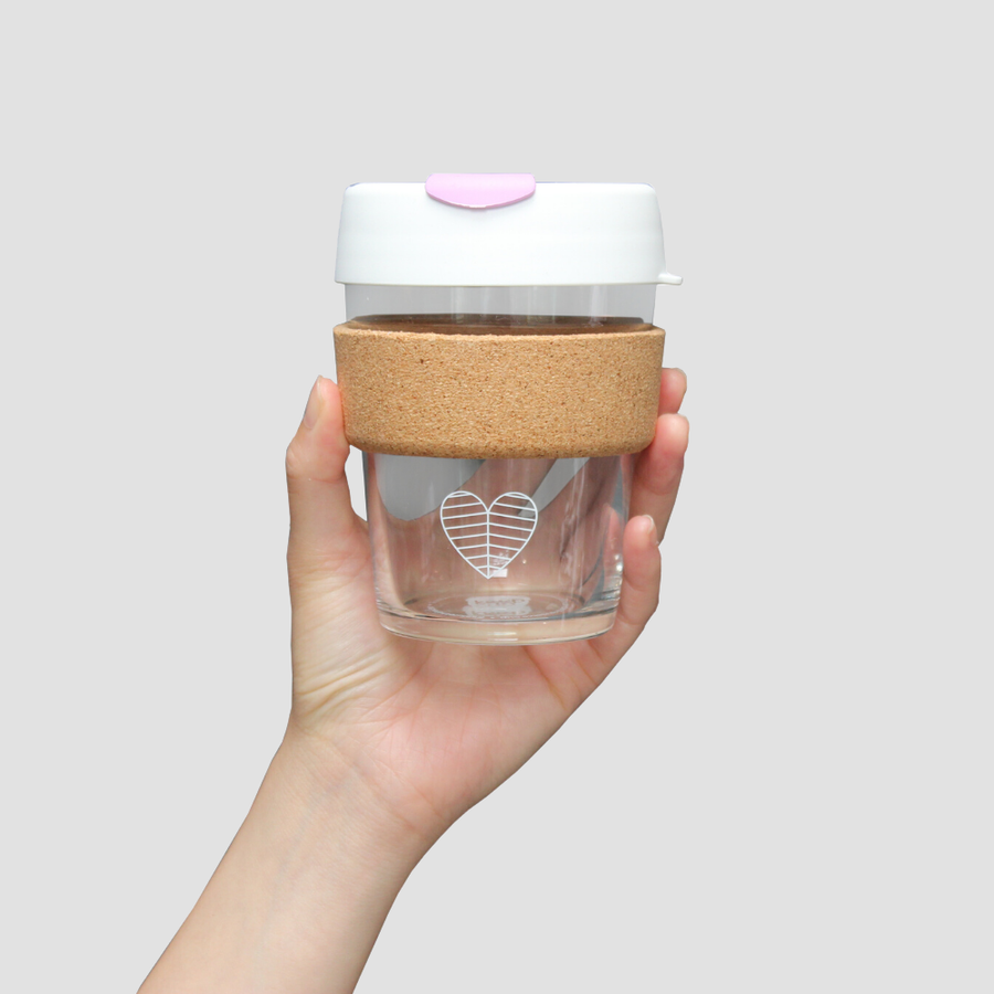 Leaves House<br>Glass Cork Reusable Cup<br>White and Purple